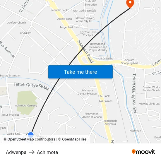 Adwenpa to Achimota map