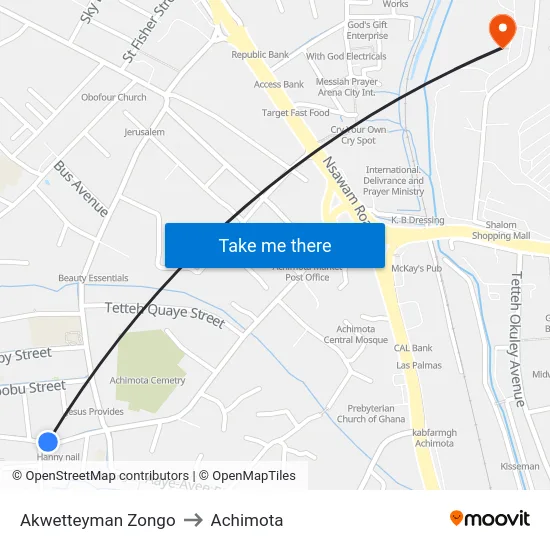 Akwetteyman Zongo to Achimota map