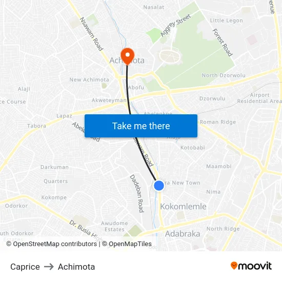 Caprice to Achimota map
