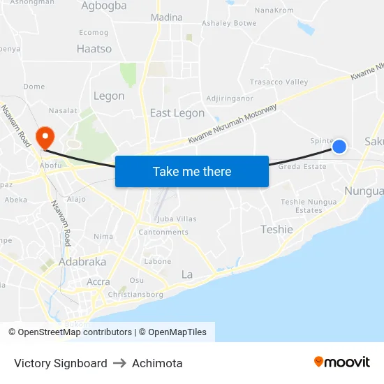 Victory Signboard to Achimota map