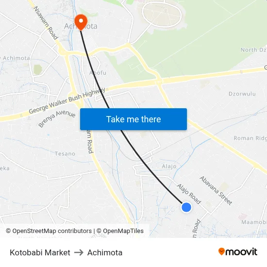 Kotobabi Market to Achimota map