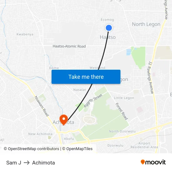 Sam J to Achimota map