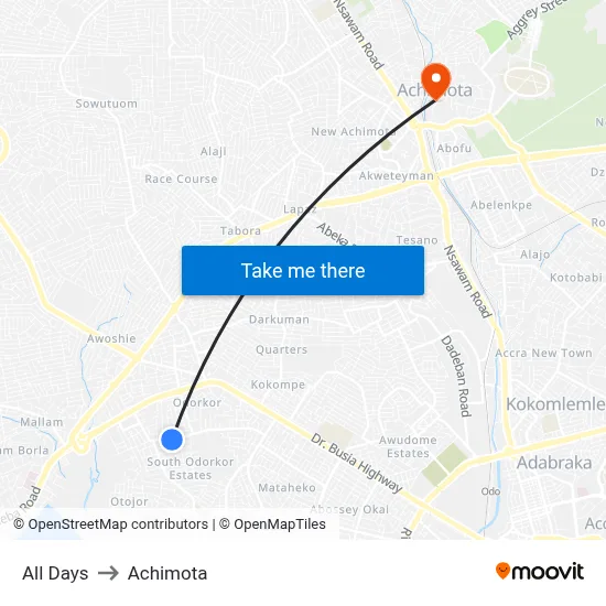 All Days to Achimota map
