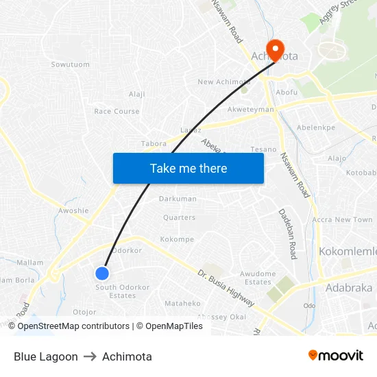 Blue Lagoon to Achimota map