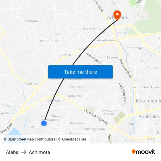 Alaba to Achimota map