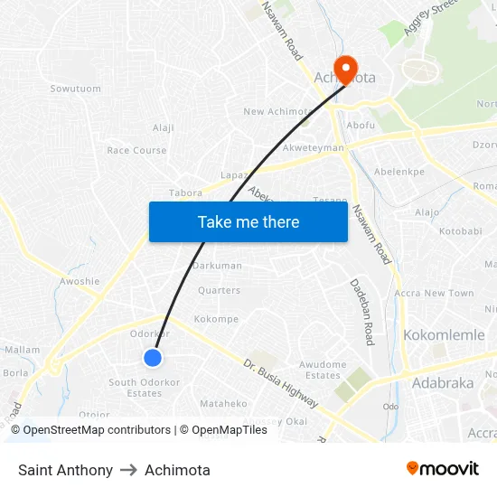 Saint Anthony to Achimota map
