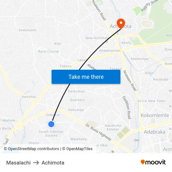 Masalachi to Achimota map