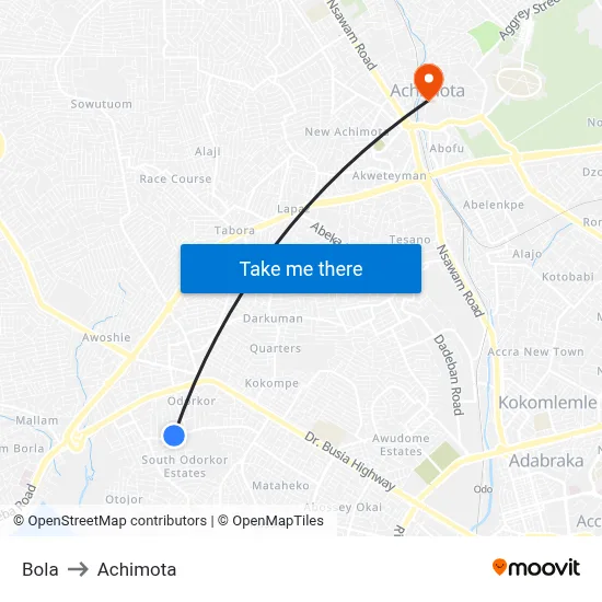 Bola to Achimota map