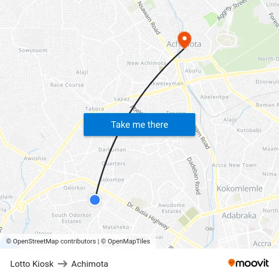 Lotto Kiosk to Achimota map