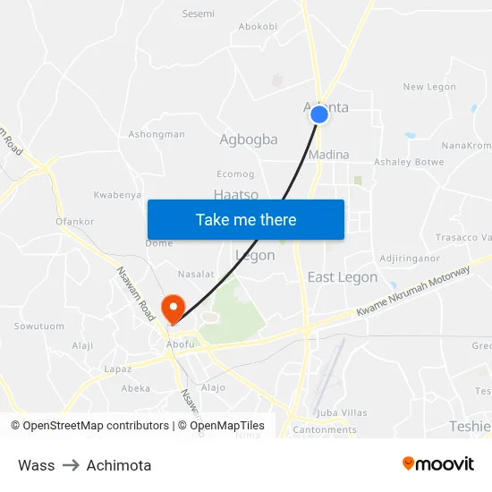 Wass to Achimota map