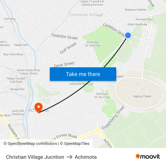 Christian Village Jucntion to Achimota map