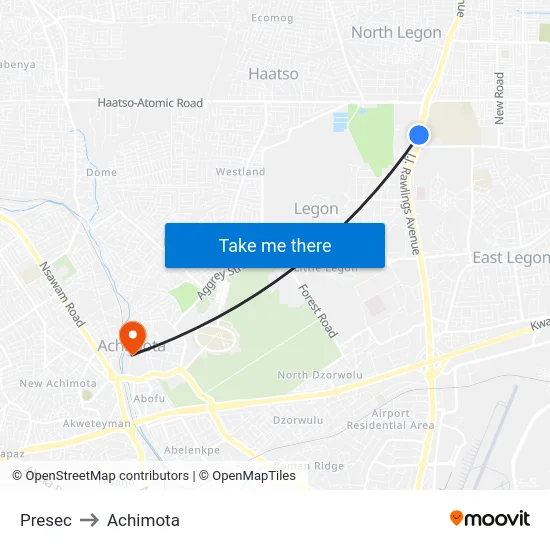 Presec to Achimota map