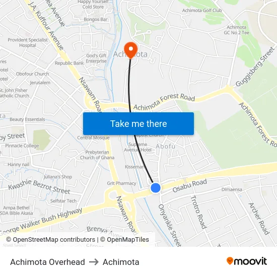 Achimota Overhead to Achimota map