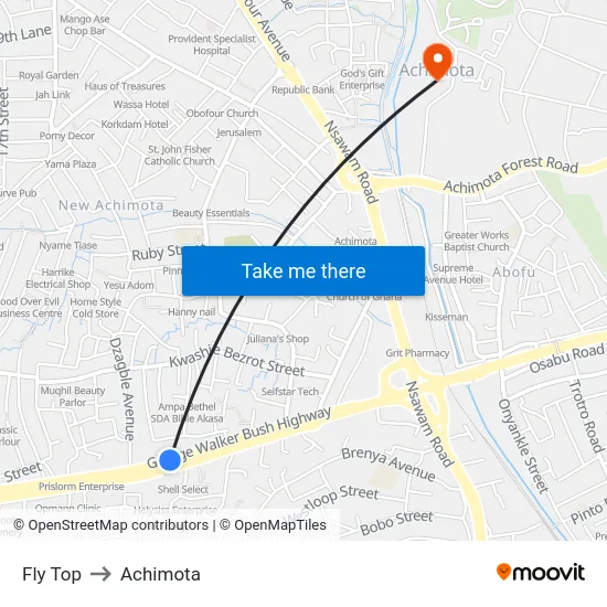 Fly Top to Achimota map