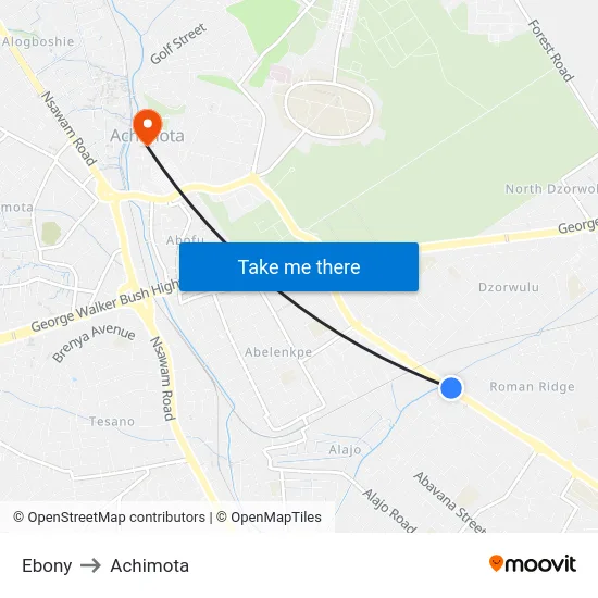 Ebony to Achimota map