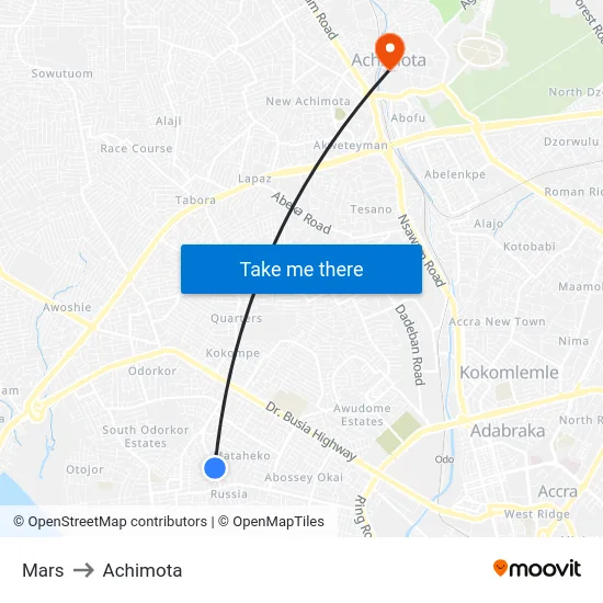 Mars to Achimota map