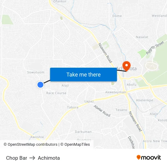 Chop Bar to Achimota map