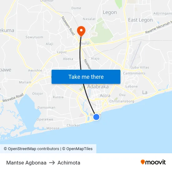 Mantse Agbonaa to Achimota map