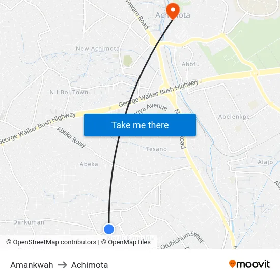 Amankwah to Achimota map