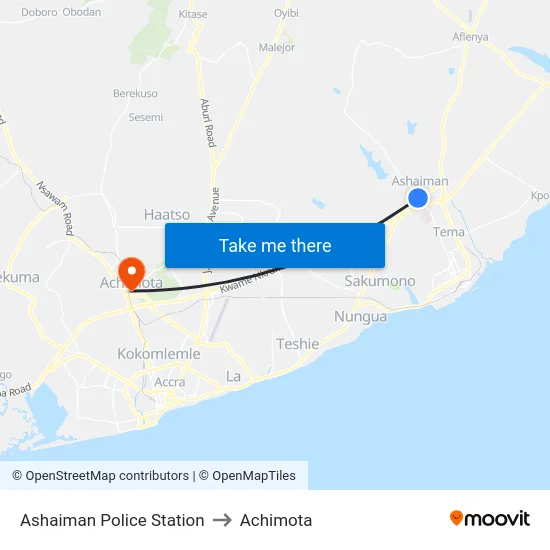 Ashaiman Police Station to Achimota map