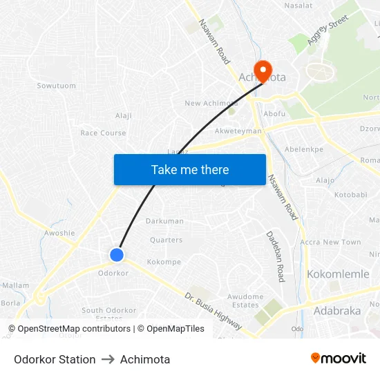 Odorkor Station to Achimota map
