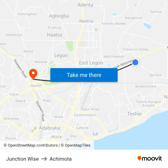 Junction Wise to Achimota map
