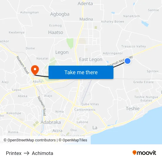 Printex to Achimota map