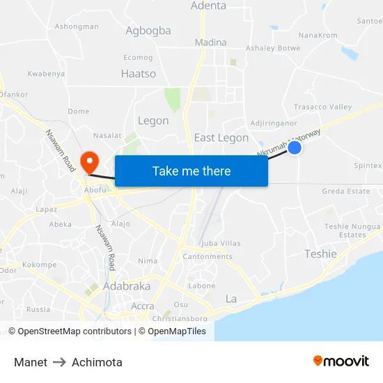 Manet to Achimota map