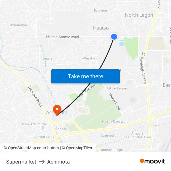 Supermarket to Achimota map