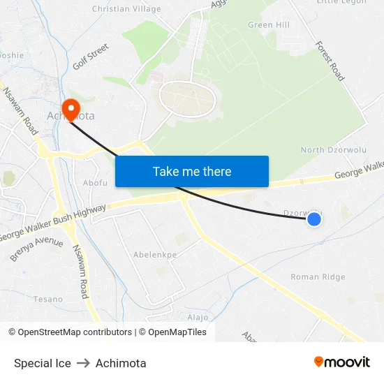 Special Ice to Achimota map