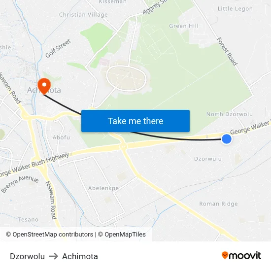 Dzorwolu to Achimota map