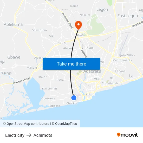Electricity to Achimota map