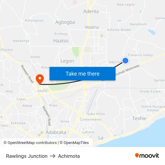 Rawlings Junction to Achimota map