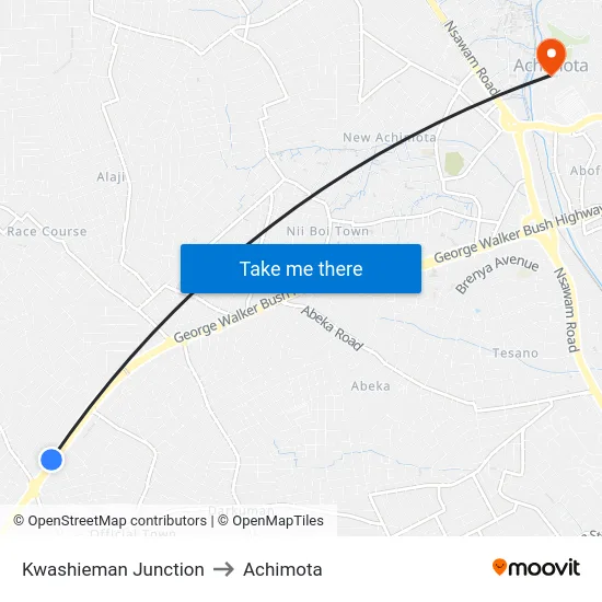 Kwashieman Junction to Achimota map
