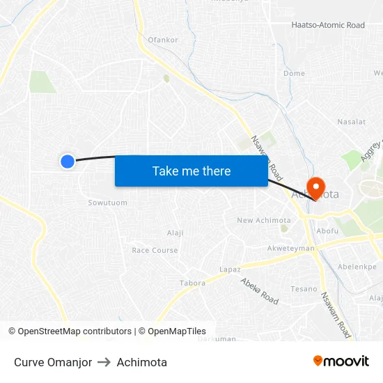 Curve Omanjor to Achimota map