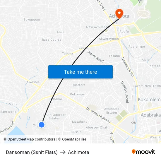 Dansoman (Ssnit Flats) to Achimota map