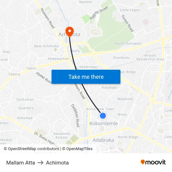 Mallam Atta to Achimota map