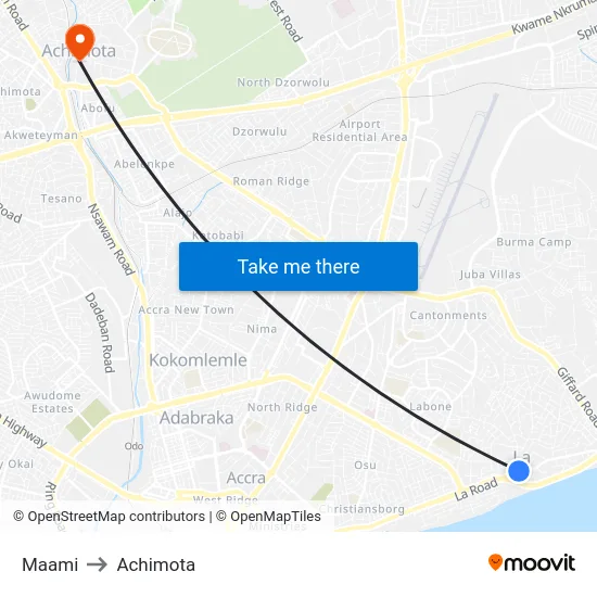 Maami to Achimota map