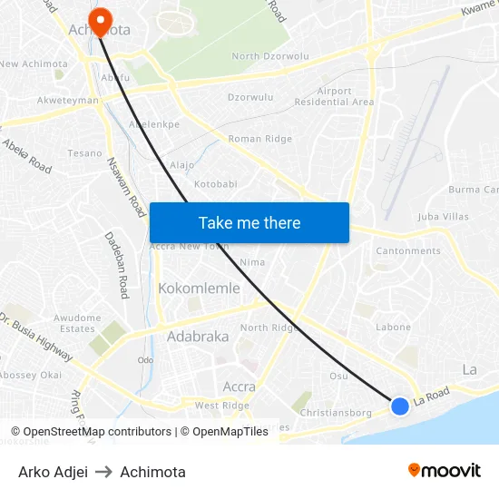 Arko Adjei to Achimota map