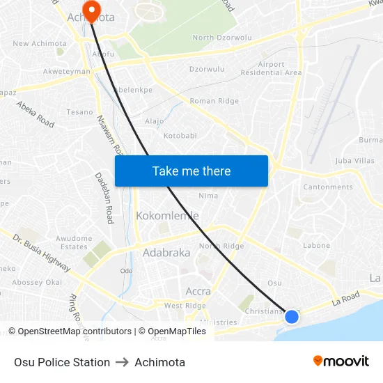 Osu Police Station to Achimota map