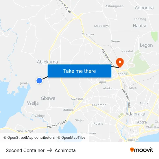 Second Container to Achimota map