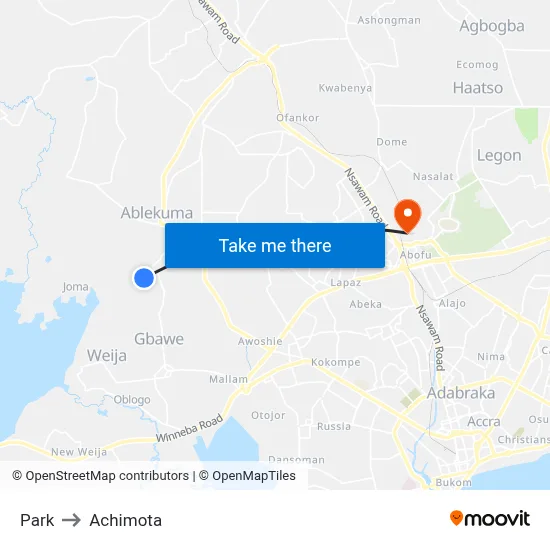 Park to Achimota map