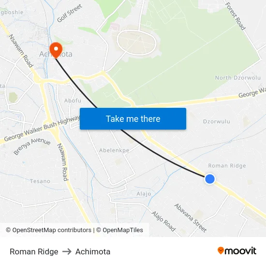 Roman Ridge to Achimota map