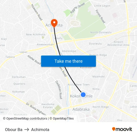 Obour Ba to Achimota map