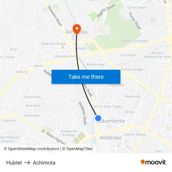 Hubtel to Achimota map