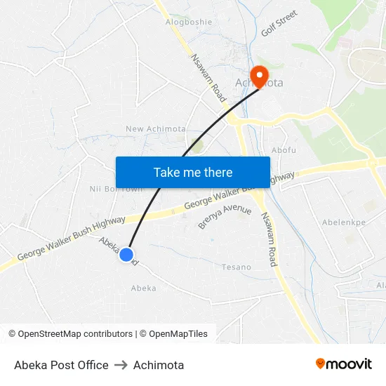 Abeka Post Office to Achimota map