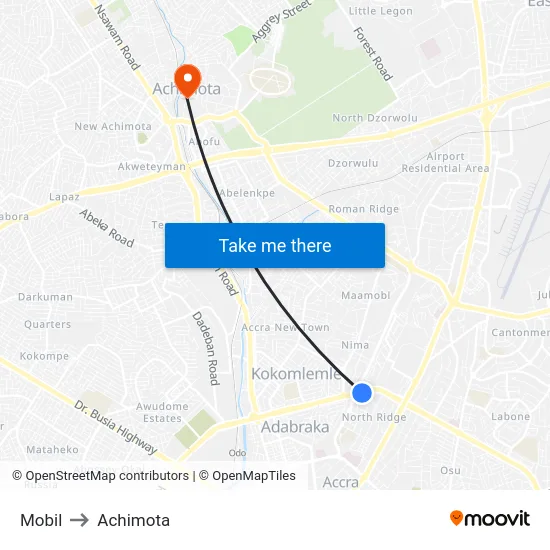 Mobil to Achimota map