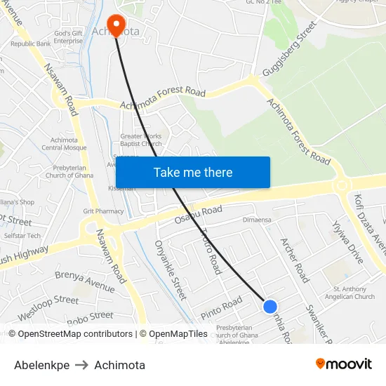 Abelenkpe to Achimota map