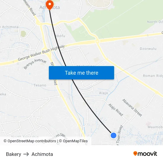 Bakery to Achimota map