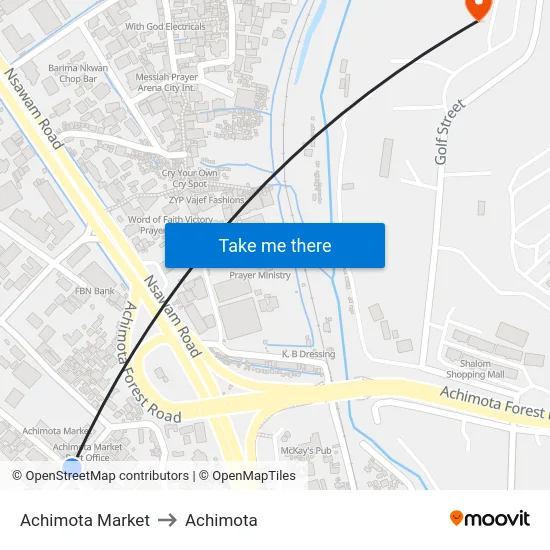 Achimota Market to Achimota map
